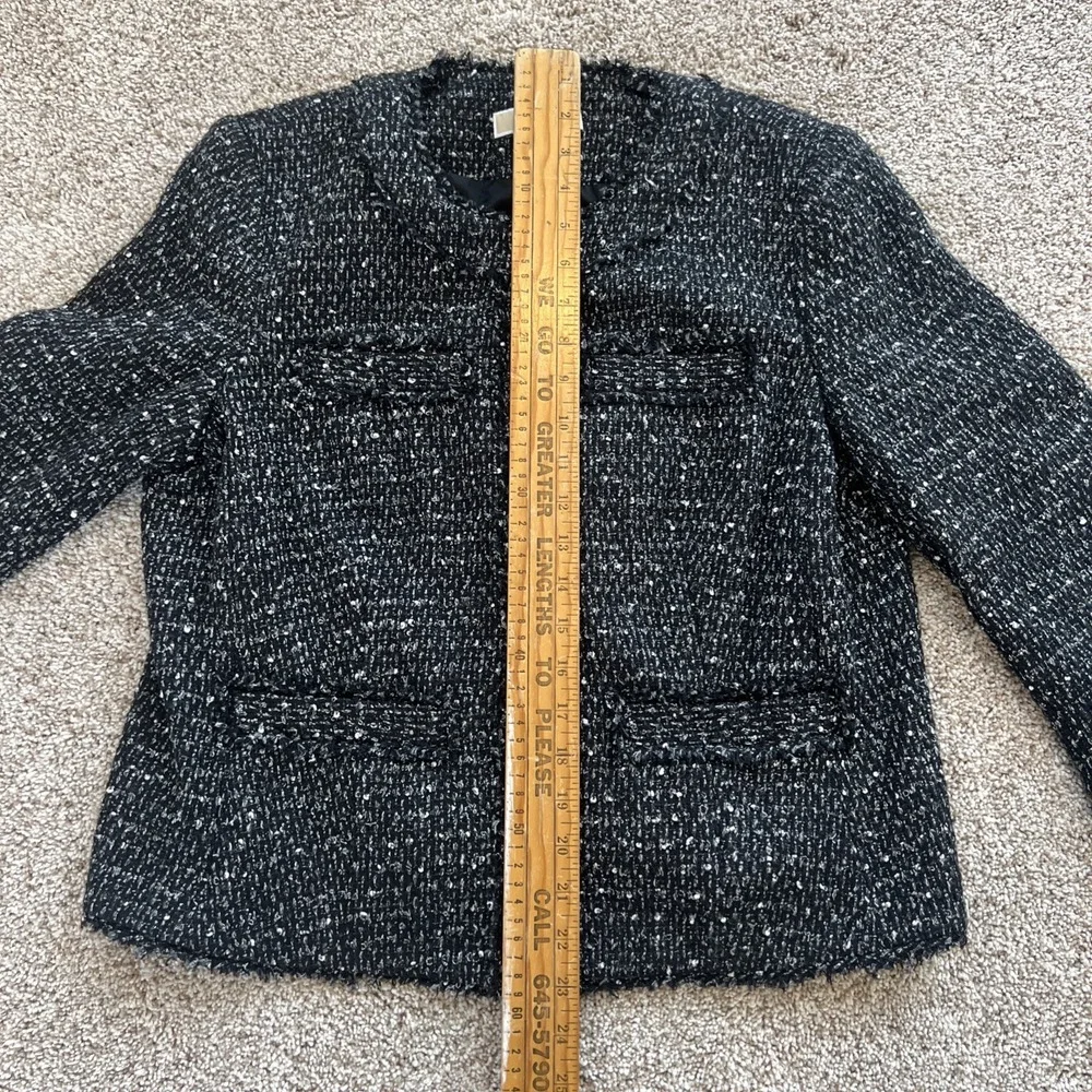 Michael Kors Women's 12 Tweed Cropped‎ Blazer Jacket Black White Snap